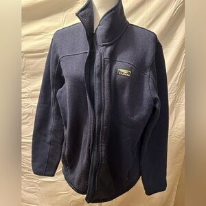 LLBean slightly fitted navy blue fleece jacket size large regular